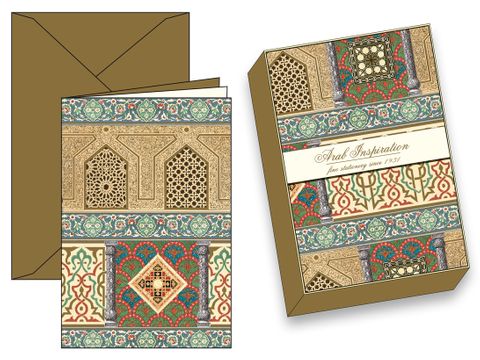 *Arabian Inspired Box 10 Folded Cards and Envelopes Gold Accented 115mm x 170mm