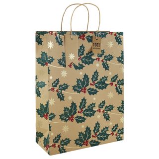Eurowrap - Kraft Holly - Extra Large Gift Bag