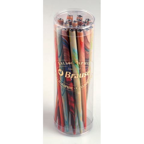 Brause - Marble Effect Wooden Nib-Holder - Canister of 20 Nibs - Mixed Colours