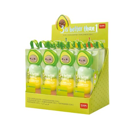 3-In-1 Highlighter - 3 Is Better Than 1-Display of 12Pcs - Avocado