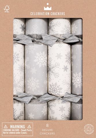 Celebration Crackers - Deluxe Crackers - 12 Inch - Silver Snowflake - Box of 8