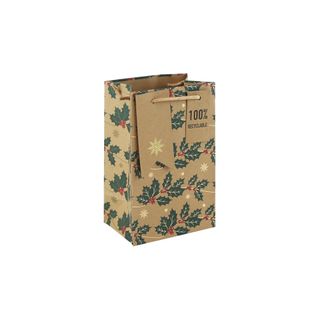 Eurowrap - Kraft Holly - Small Gift Bag