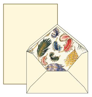 Rossi 1931 - Medioevalis - Cream Feathers multi Set Box 10 sheet 16.5x21.5cm 120gsm envelopes lined feathers multi