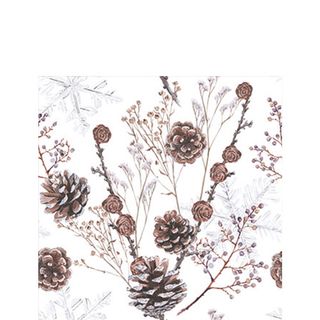 Ambiente - Paper Napkins Christmas - Pack of 20 - Cocktail Size - Pine Cones White