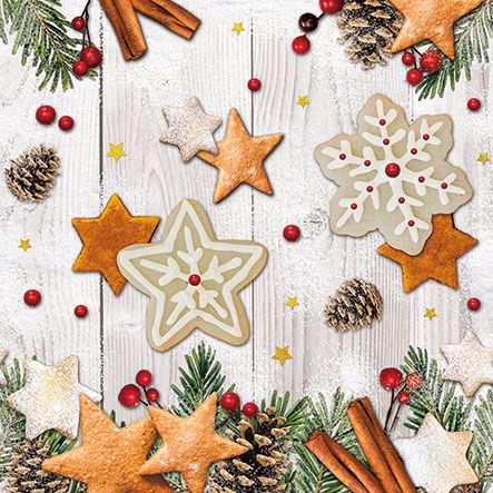 Ambiente - Paper Napkins Christmas - Pack of 20 - Luncheon Size - Cookies Stars