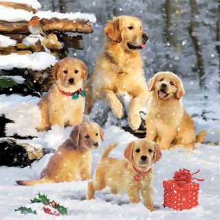 Ambiente - Paper Napkins Christmas - Pack of 20 - Luncheon Size - Golden Retriever Puppies