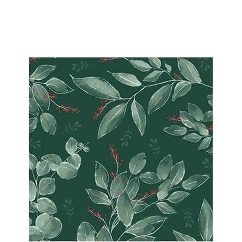 Ambiente - Paper Napkins Christmas - Pack of 20 - Cocktail Size - Leaves and Berries Black
