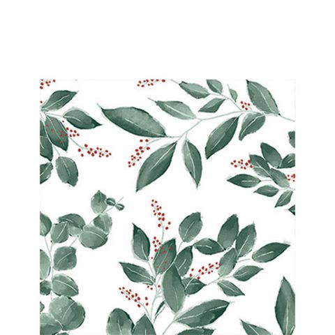 Ambiente - Paper Napkins Christmas - Pack of 20 - Cocktail Size - Leaves and Berries White