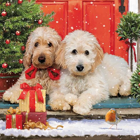 Ambiente - Paper Napkins Christmas - Pack of 20 - Luncheon Size - Dogs At The Door