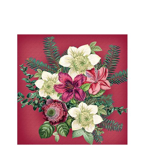Ambiente - Paper Napkins Christmas - Pack of 20 - Cocktail Size - Azalea and Hellebrous Red