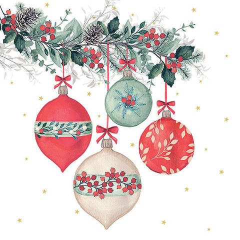 Ambiente - Paper Napkins Christmas - Pack of 20 - Luncheon Size - Berry Baubles White