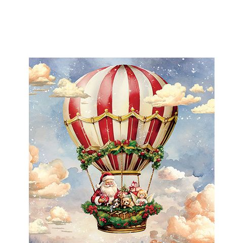 Ambiente - Paper Napkins Christmas - Pack of 20 - Cocktail Size - Santa's Air Balloon