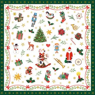 Ambiente - Paper Napkins Christmas - Pack of 20 - Luncheon Size - Ornaments All Over Green