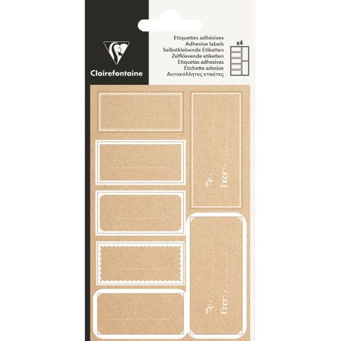 Clairefontaine - Pack of 28 Kraft Adhesive Labels - White Rectangle