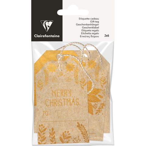 Clairefontaine - Pack of 12 Kraft Gift Tags - Christmas Rectangles