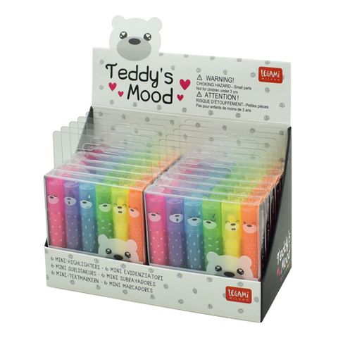 Legami - Set of 6 Mini Highlighters - Teddy's Mood - Display Pack of 12 Sets