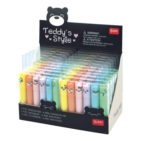 Legami - Set of 6 Mini Highlighters - Teddy's Style - Display Pack of 12 Sets