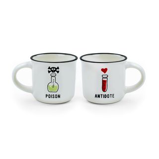 Legami - Espresso For Two - Set of 2 New Bone China Coffee Mugs 50 mL - Poison and Antidote