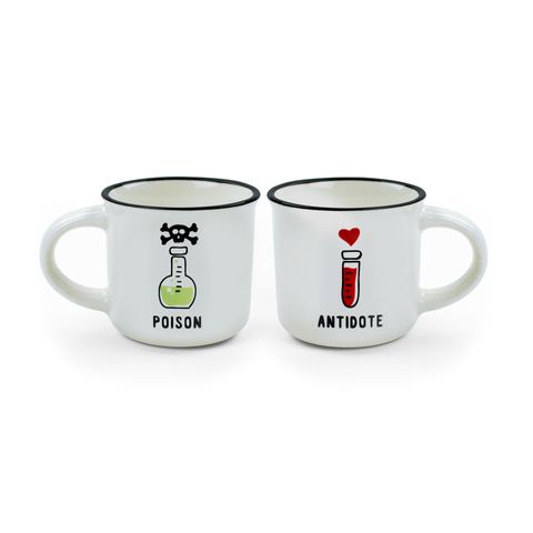 Legami - Espresso For Two - Set of 2 New Bone China Coffee Mugs 50 mL - Poison and Antidote