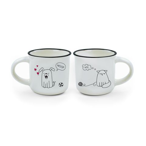 Legami - Espresso For Two - Set of 2 New Bone China Coffee Mugs 50 mL - Cat and Dog