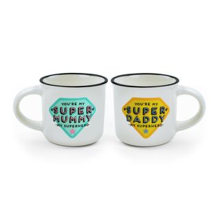 Legami - Espresso For Two - Set of 2 New Bone China Coffee Mugs 50 mL - Super Mummy and Super Daddy