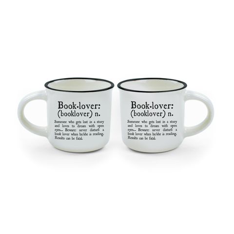 Legami - Espresso For Two - Set of 2 New Bone China Coffee Mugs 50 mL - Book Lover