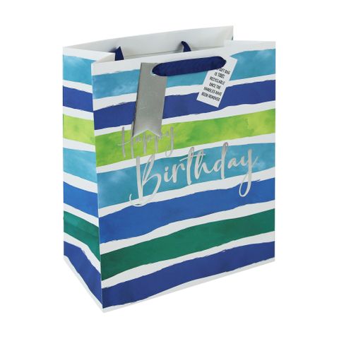 Eurowrap - Birthday Stripes Blue Green - Large Gift Bag