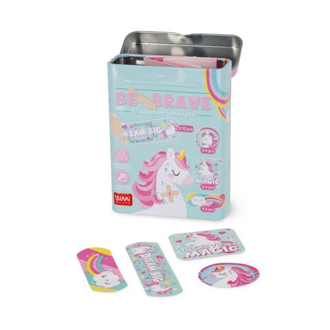 Legami - Tin of 30 Adhesive Printed Bandaids - Unicorn - Be Brave Display Pack of 6 Pcs