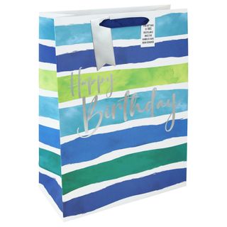 Eurowrap - Birthday Stripes Blue Green - Extra Large Gift Bag