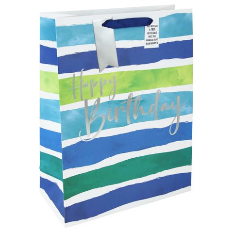 Eurowrap - Birthday Stripes Blue Green - Extra Large Gift Bag