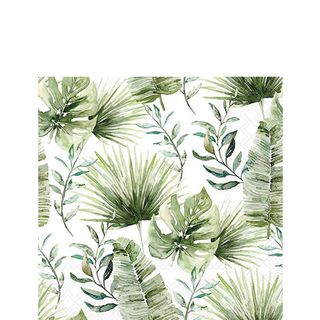 Ambiente - Paper Napkins - Pack of 20 - Cocktail Size - Jungle Leaves White