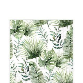 Ambiente - Paper Napkins - Pack of 20 - Cocktail Size - Jungle Leaves White