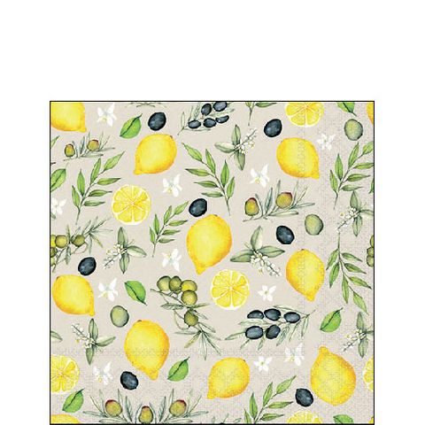 Ambiente - Paper Napkins - Pack of 20 - Cocktail Size - Olives & Lemon