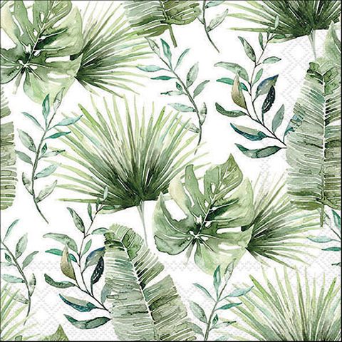 Ambiente - Paper Napkins - Pack of 20 - Luncheon Size - Jungle Leaves White