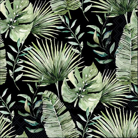 Ambiente - Paper Napkins - Pack of 20 - Luncheon Size - Jungle Leaves Black