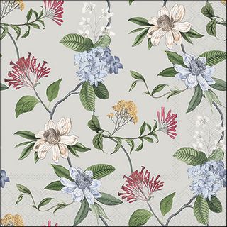 Ambiente - Paper Napkins - Pack of 20 - Luncheon Size - Floral Mix Grey