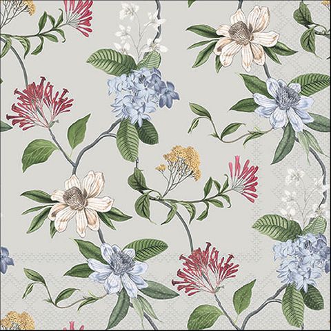 Ambiente - Paper Napkins - Pack of 20 - Luncheon Size - Floral Mix Grey