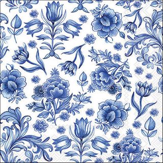 Ambiente - Paper Napkins - Pack of 20 - Luncheon Size - Delft Blue Flowers