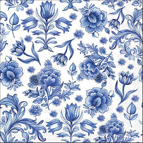 Ambiente - Paper Napkins - Pack of 20 - Luncheon Size - Delft Blue Flowers