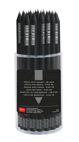 Legami - Black Pencil With Eraser - Display Pack of 36 Pcs