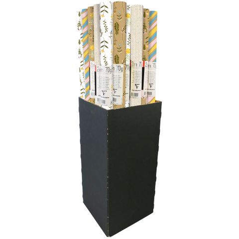 Clairefontaine Wrap - Printed Raw Kraft Roll Wrap 70gsm - 2m x 0.7m - Display Box of 30 Rolls - Immortelle