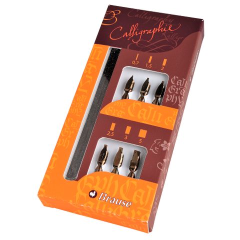 Brause - Calligraphy Nibs Set - 6 Calligraphy Nibs & 1 Nib Holder