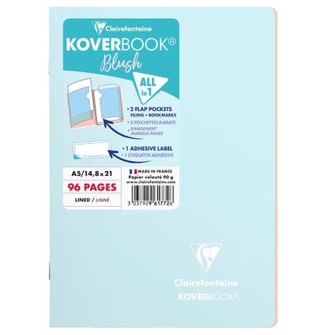 Clairefontaine - Koverbook Blush - Stapled Notebook - A5 - Ruled - Ice Blue