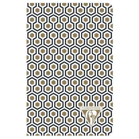 Clairefontaine - Neo Deco Collection - Sewn Spine Notebook - Pocket - Ruled - Honeycomb Gold & Black