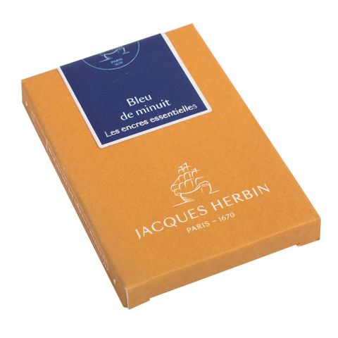 Jacques Herbin Prestige - The Essentials - Pack of 7 Ink Cartridges - International Size - Bleu de Minuit (Midnight Blue)