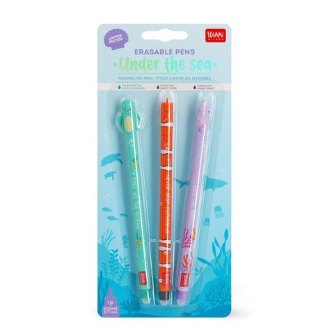 Legami - Erasable Pen Set of 3 - Display Pack of 12 Sets - Under The Sea