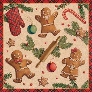 Ambiente - Paper Napkins Christmas - Pack of 20 - Luncheon Size - Recycled Gingerbread Cookies