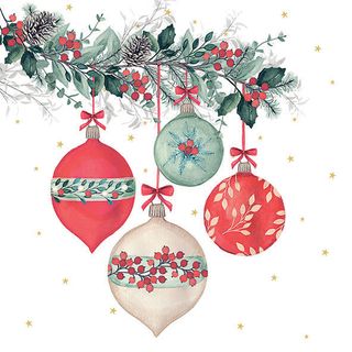 Ambiente - Paper Napkins Christmas - Pack of 20 - Luncheon Size - Berry Baubles White