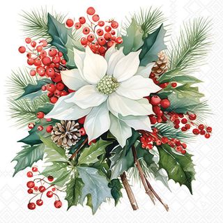 Ambiente - Paper Napkins Christmas - Pack of 20 - Luncheon Size - Poinsettia Bouquet - White