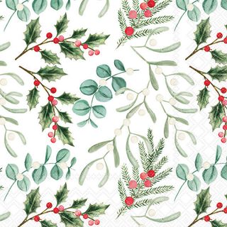 Ambiente - Paper Napkins Christmas - Pack of 20 - Luncheon Size - Foliage Scatter - White